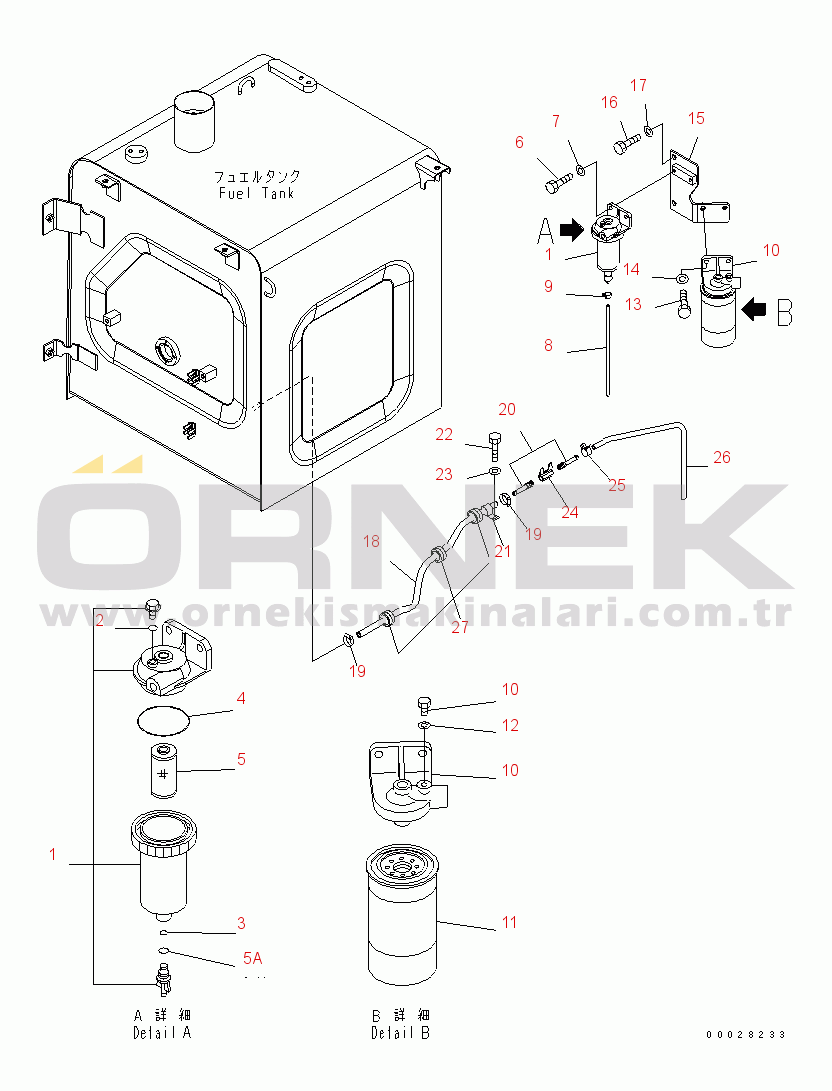 Komatsu PC200LC-7 S/N 200001-UP (Yurtdışı Versiyonu) FUEL PIPING (WATER SEPARATOR AND FILTER) (WITH PRE-FUEL FILTERAN D WATER SEPARATOR)