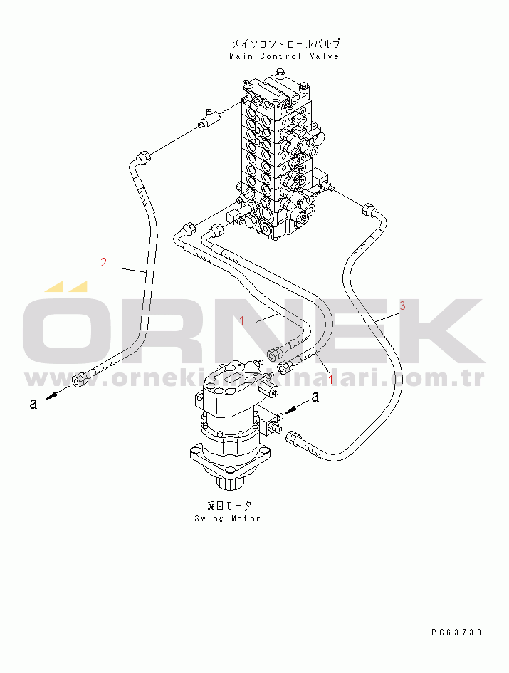 Komatsu PC20R-8 S/N 10001-UP HYDRAULIC PIPING (SWING CONTROL VALVE TO SWING MOTOR)