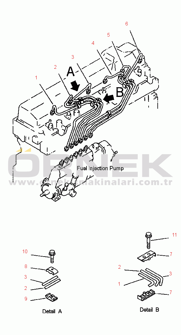 Komatsu PC210LC-6L S/N A80001-UP FIG NO. A4050-A0A7 FUEL PIPING