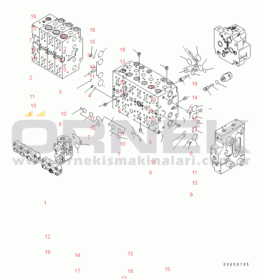 Komatsu PC210NLC-8K S/N K50001-UP MAIN VALVE (3-ACTUATOR) (1/23) (FOR 2-PIECE BOOM)