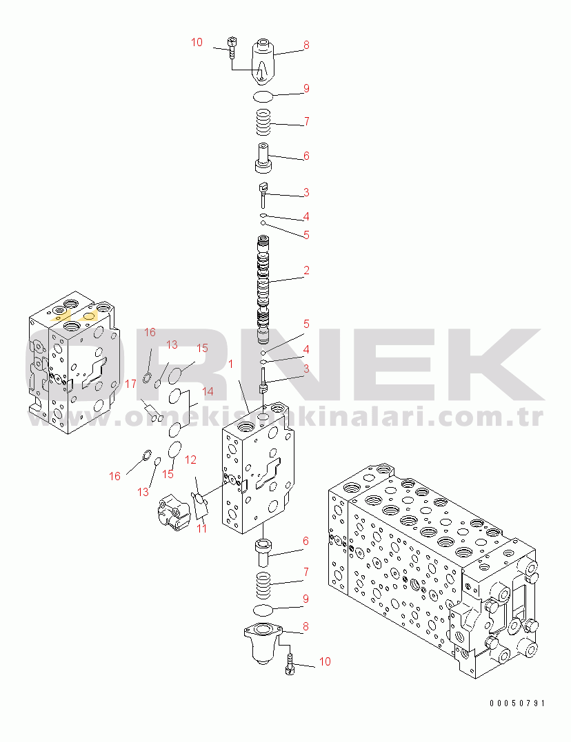 Komatsu PC210NLC-8K S/N K50001-UP MAIN VALVE (3-ACTUATOR) (18/23) (FOR 2-PIECE BOOM)