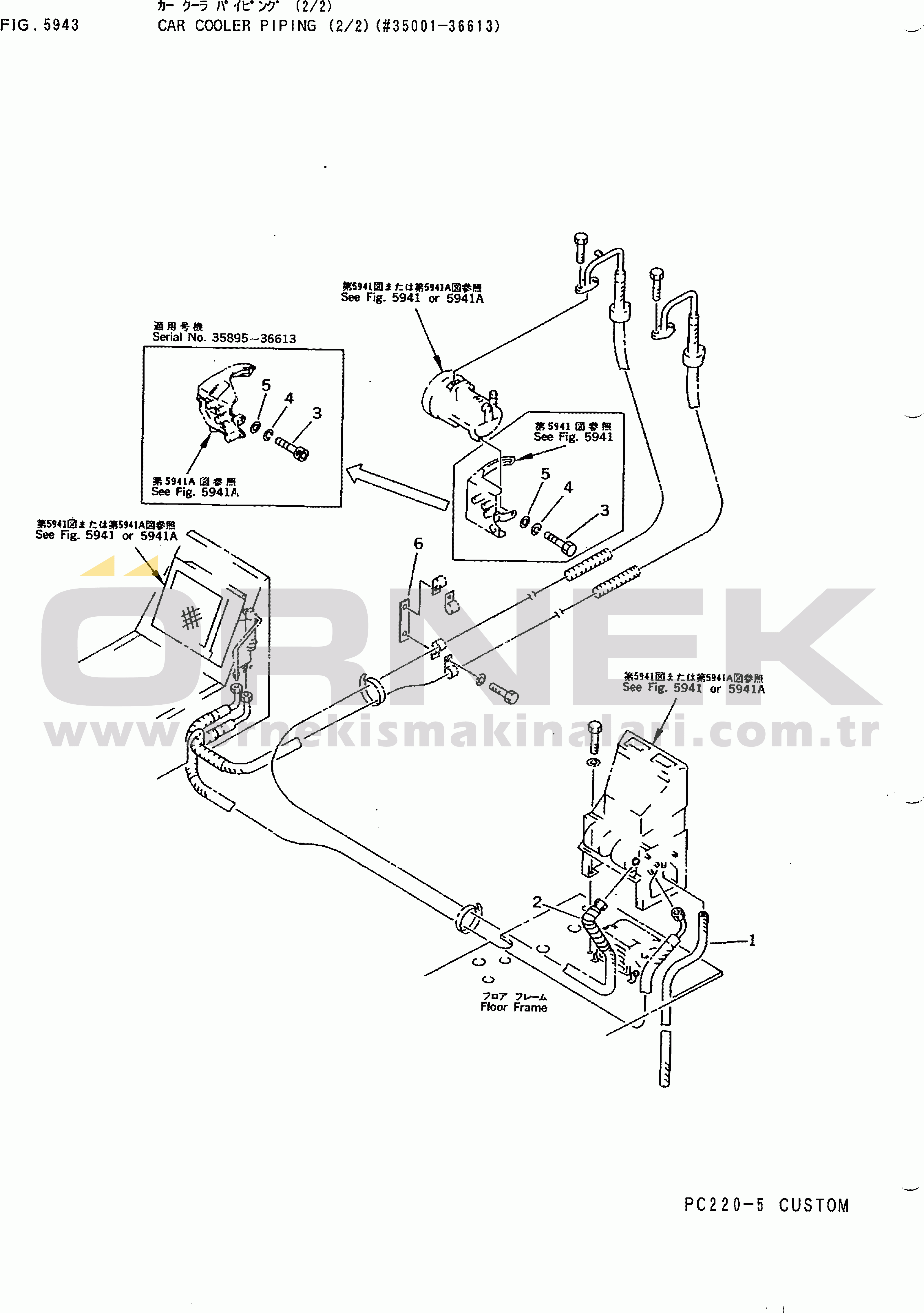 Komatsu PC220-5C S/N 35001-UP (Custom Stan.) CAR COOLER PIPING (2/2)(#35001-36613)
