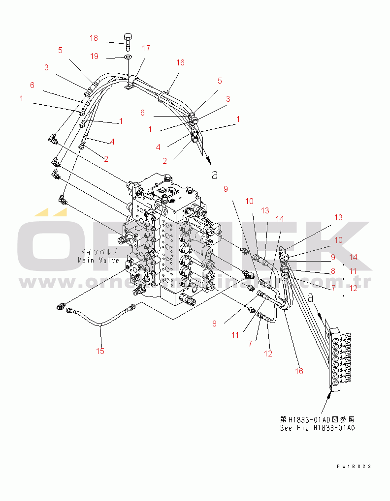 Komatsu PC220-7 S/N 60001-UP (Yurtdışı Versiyonu) PPC MAIN PIPING (HOSE)