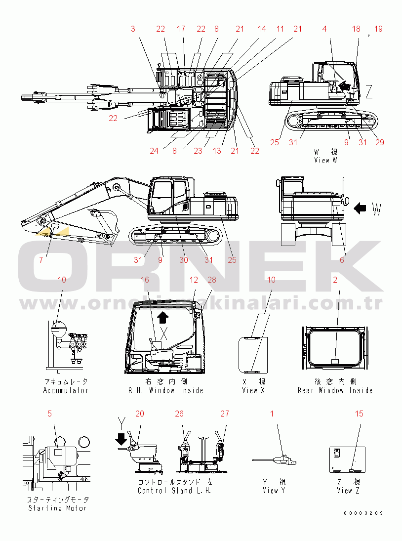 Komatsu PC220-7 S/N 60001-UP (Yurtdışı Versiyonu) DECAL AND PLATE (CHINESE)(#60224-65000)