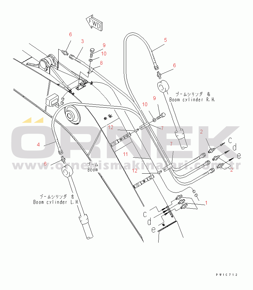 Komatsu PC220-8 S/N 80001-UP BOOM (LUBRICATING LINE AND HARNESS)