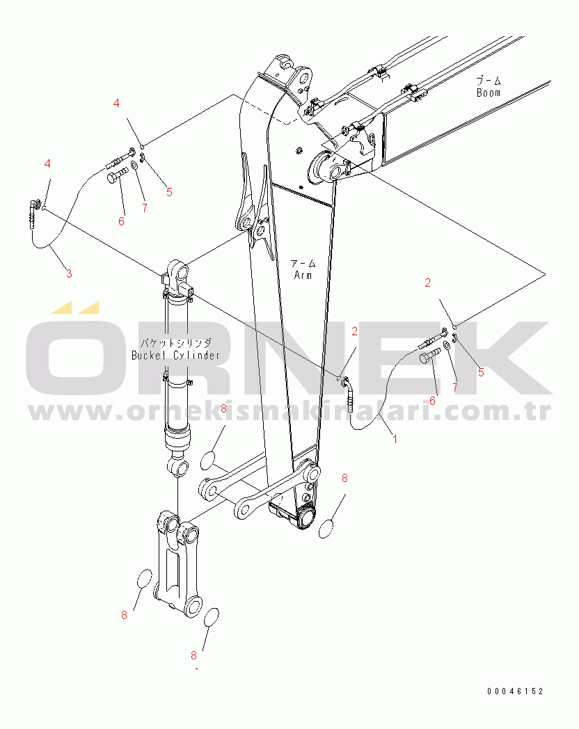 Komatsu PC220-8 S/N 80001-UP ARM (BUCKET CYLINDER HOSE AND SPACER) (FOR 3.5M ARM)