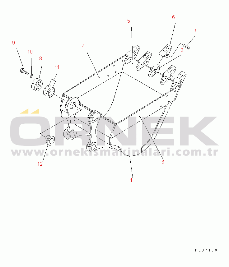 Komatsu PC228USLC-2 S/N 15001-UP (A.B.D İçin) BUCKET¤ 0.9M3 (CECE 0.8M3)¤ 1200MM (HORIZONTAL PIN TYPE)         (WITH ADJUSTER)