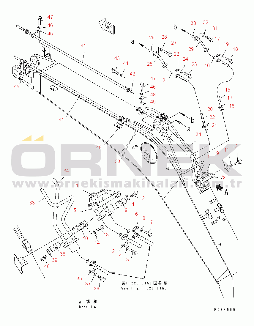 Komatsu PC228UU-1-TN S/N 10001-UP MONO-BOOM (4.8M) (ARM CYLINDER LINE AND BUCKET CYLINDER LINE)(#10001-10573)