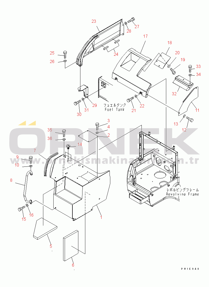 Komatsu PC228US-3-YG S/N 20001-29999 FRONT COVER (COVER) (2/2) (YELLOW)(#21318-)