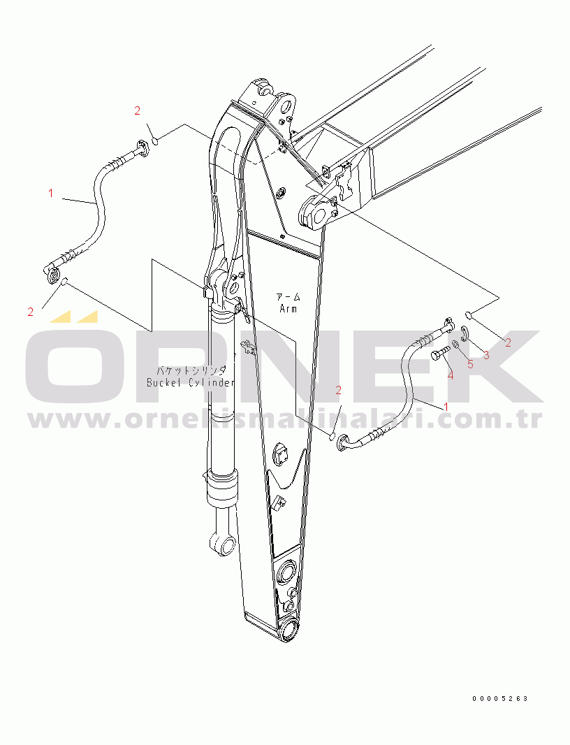 Komatsu PC228US-3N-YB S/N 30001-UP ARM (2.9M/2.4M) (BUCKET CYLINDER HOSE) (FOR ADDITIONAL PIPING)