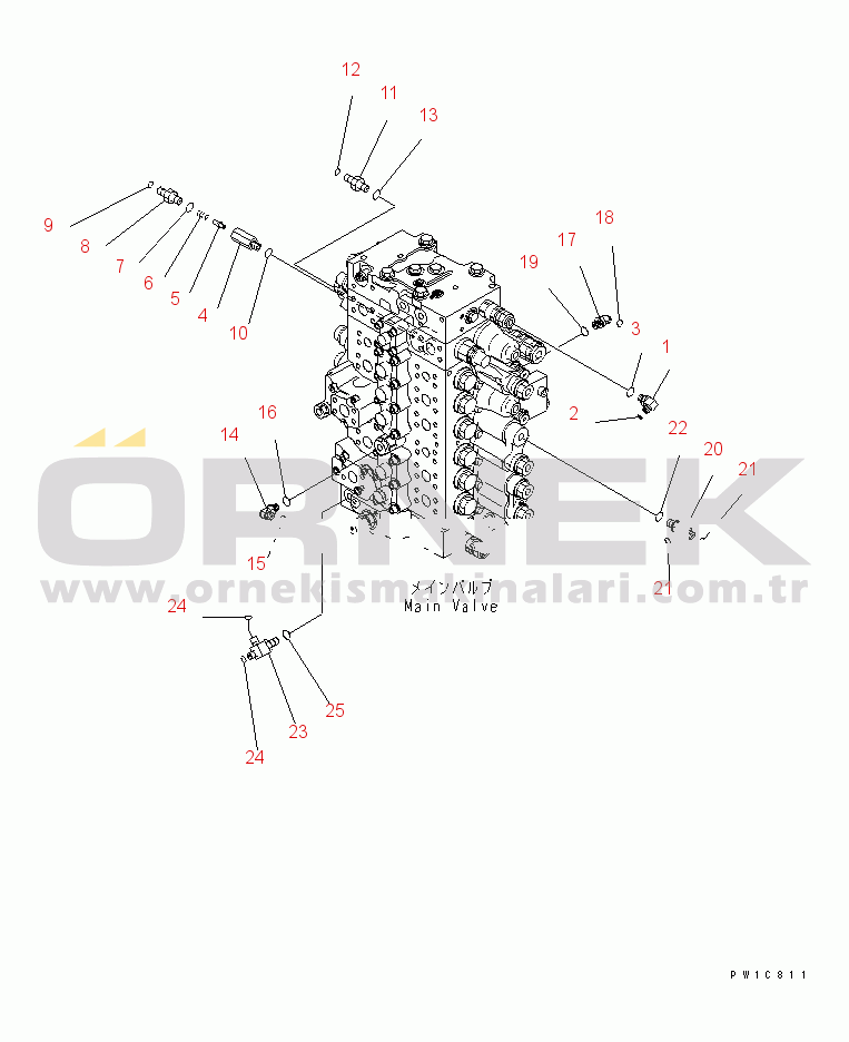 Komatsu PC230LC-7-BA S/N 11001-UP MAIN VALVE (CONNECTING PARTS) (1 ACTUATOR) (2/2)