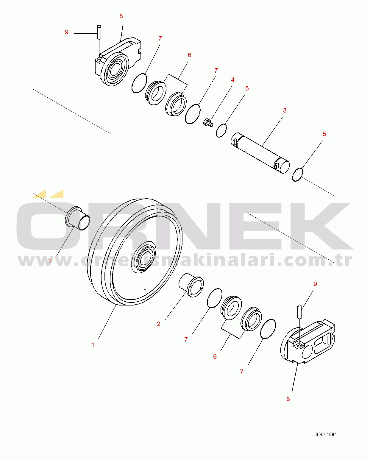 Komatsu PC240LC-10 S/N K60001-UP Front Idler and Idler Cushion, Front Idler
