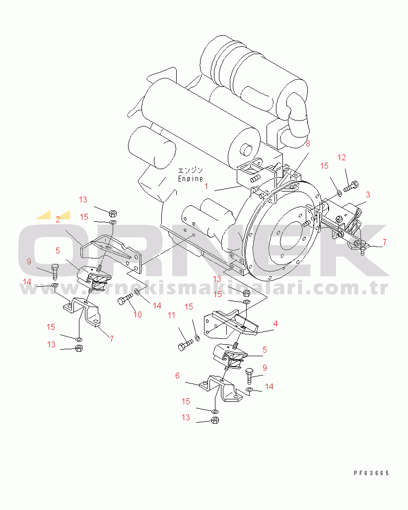 Komatsu PC25R-8 S/N 10001-UP ENGINE MOUNTING PARTS (WITH AIR CONDITIONER)