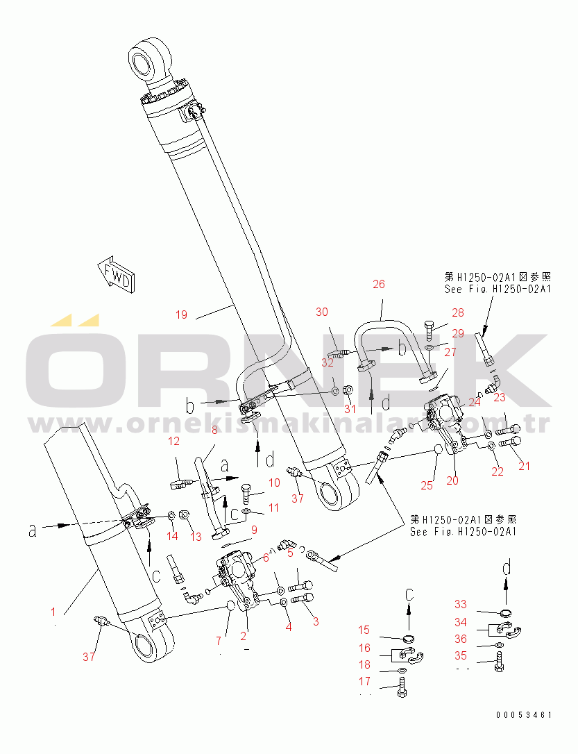 Komatsu PC270-8 S/N 20001-UP (TIER 3, Overseas Version) BOOM CYLINDER (500 HOURS GREASING TYPE) (FOR BURST VALVE)(#20001-25014)