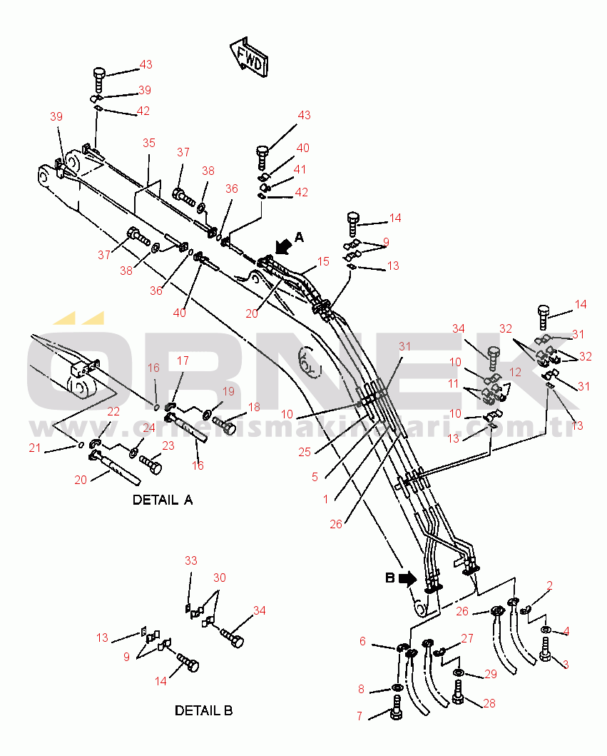 Komatsu PC270LC-6LE S/N A83001-UP FIG NO. T1110-0301 BOOM PIPING - ARM AND BUCKET CYLINDER