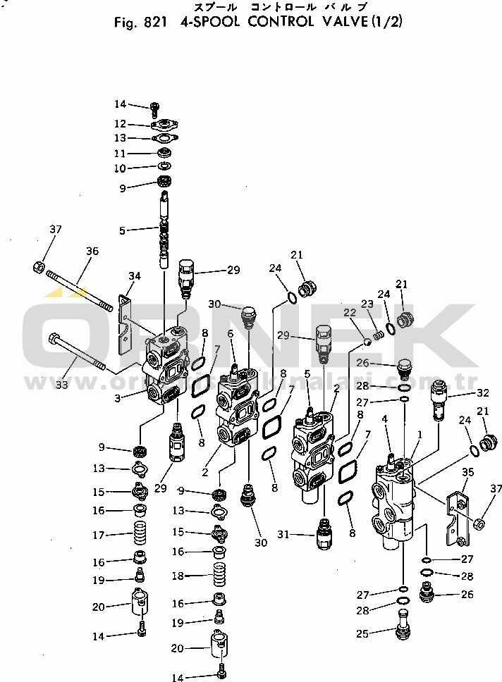 Komatsu PC30-3 S/N 2601-UP 4-SPOOL CONTROL VALVE (1/2) (WITH ATTACHMENT)
