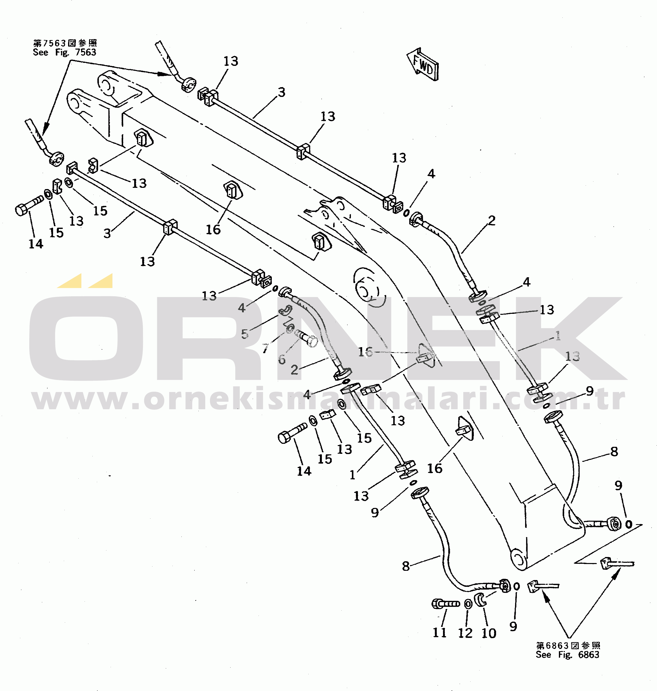 Komatsu PC300 S/N 20001-UP (Mighty Spec) ADDITIONAL PIPING (ATTACHMENT SIDE) (BOOM)