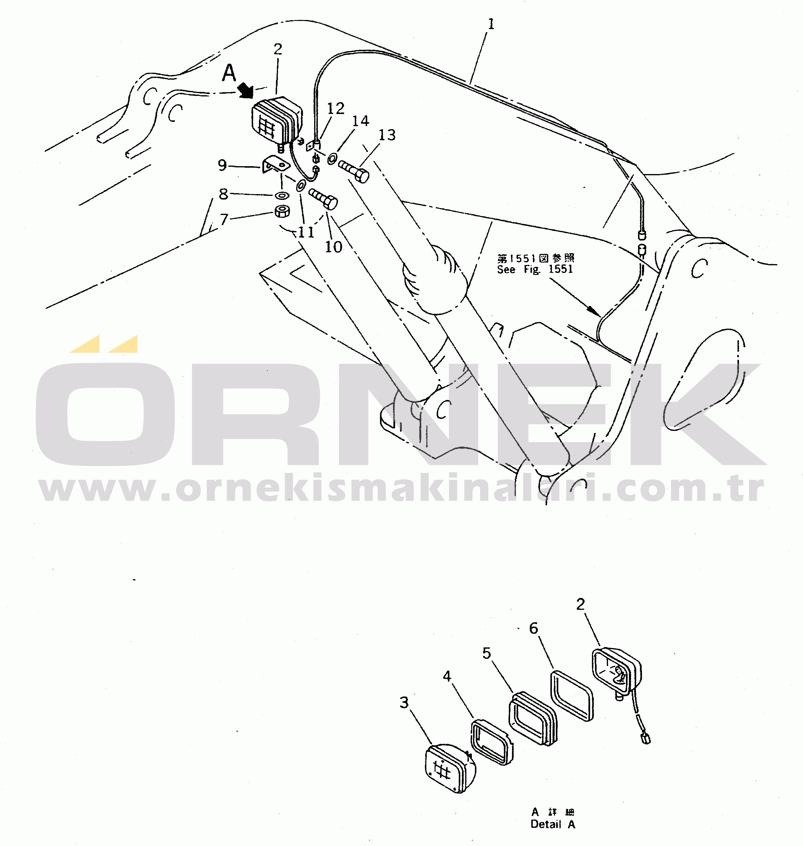Komatsu PC300-5 S/N 20001-UP (Yurtdışı Versiyonu) WORKING LAMP (BOOM SIDE)