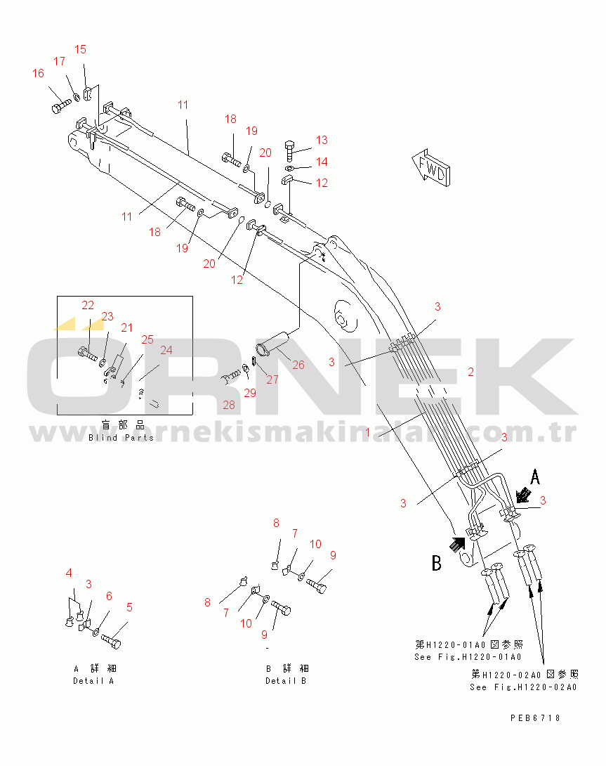 Komatsu PC300-6Z S/N 30001-UP (Custom Stan.) BOOM (BUCKET CYLINDER LINE AND CYLINDER PIN)
