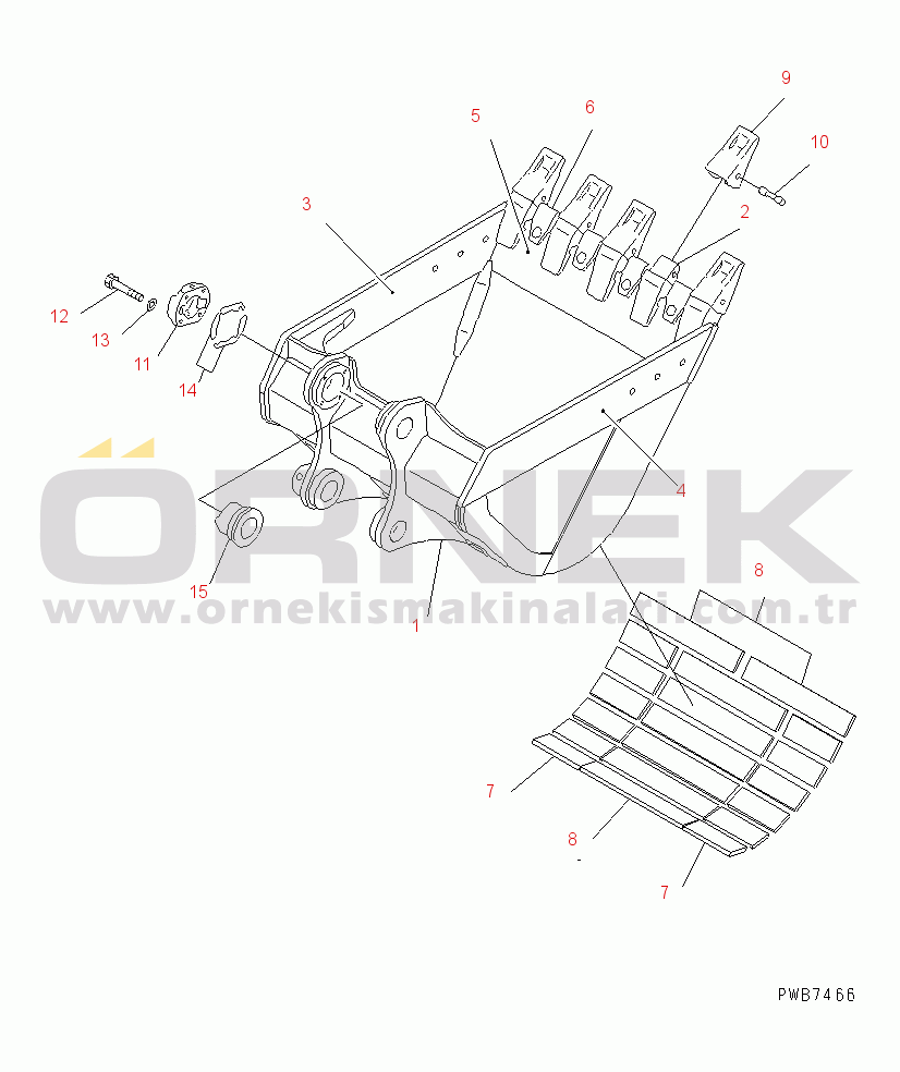 Komatsu PC300-6Z S/N 30001-UP (Custom Stan.) BUCKET¤ 1.2M3¤ 1340MM (HEAVY DUTY) (HORIZONTAL PIN TYPE)         (WITH ADJUSTING)(#33001-)
