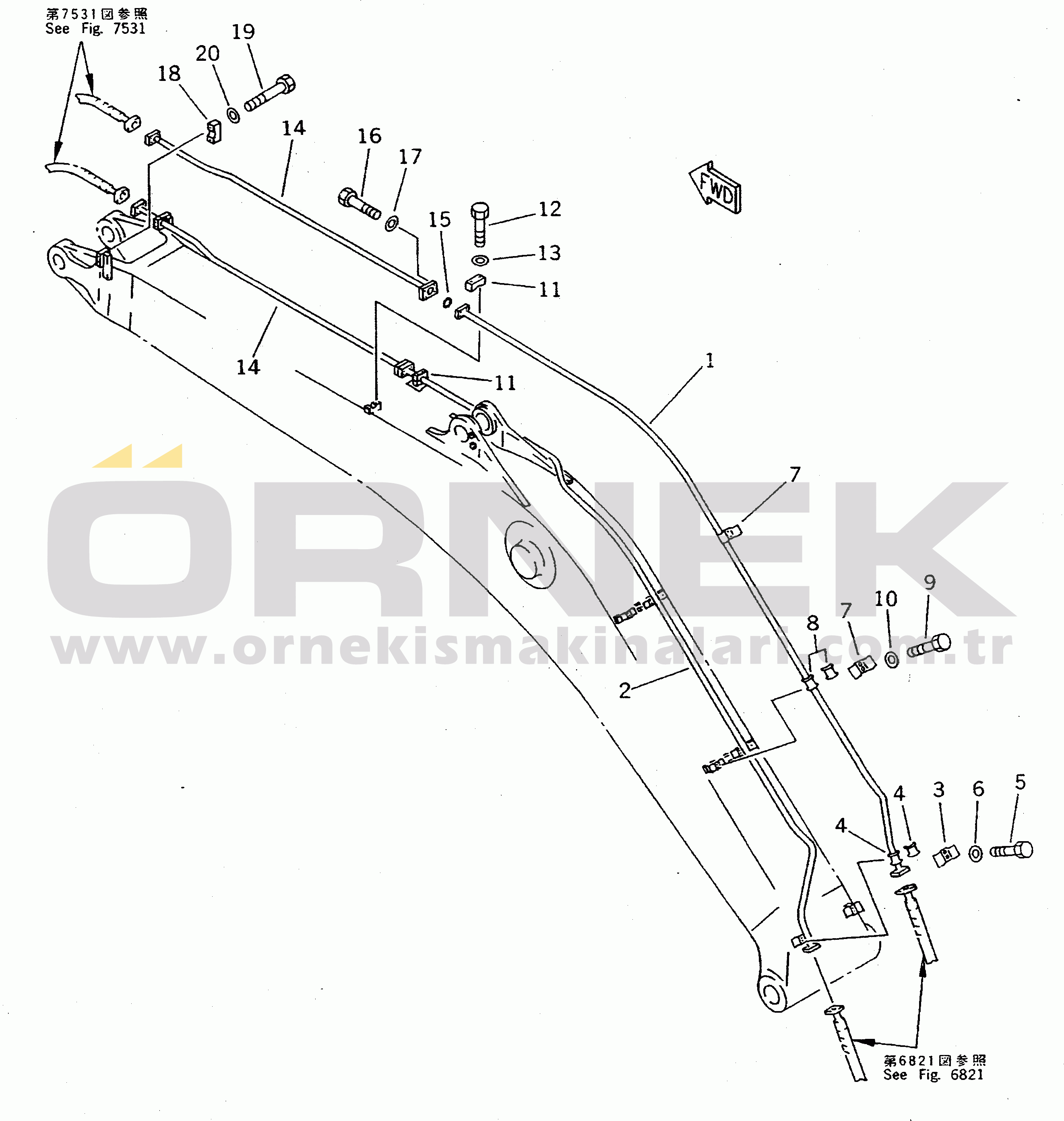 Komatsu PC300-5K S/N K20001-UP BUCKET CYLINDER PIPING (ATTACHMENT SIDE) (BOOM SIDE)