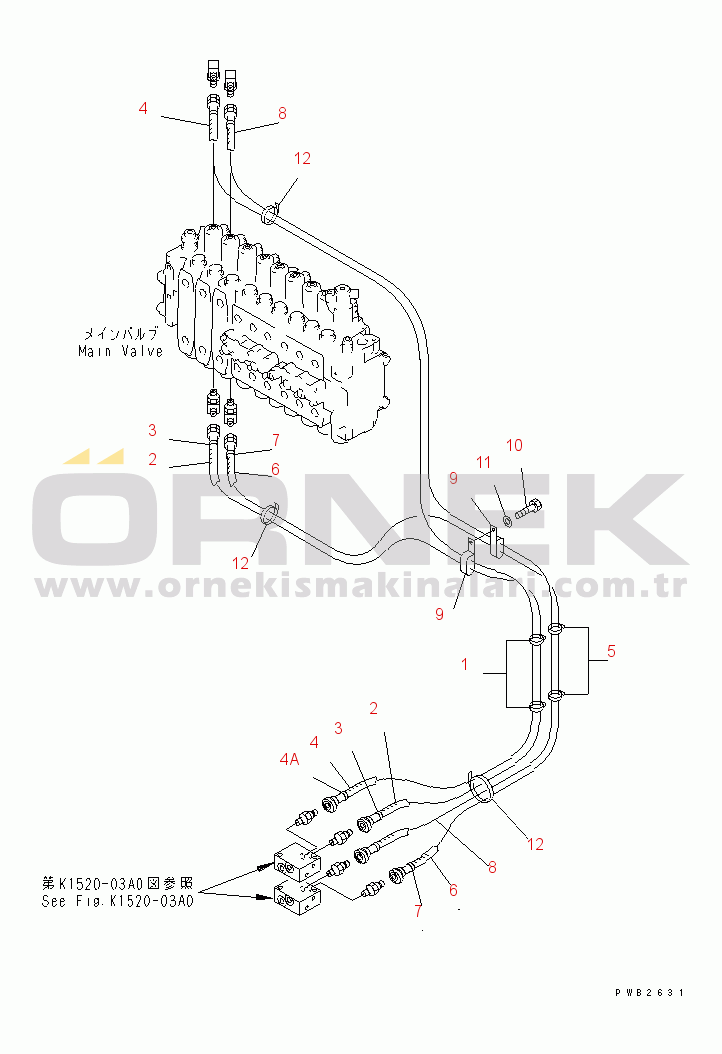 Komatsu PC300-6 S/N 30001-UP PPC MAIN LINE (ADDITIONAL PPC LINE) (2 ACTUATOR)