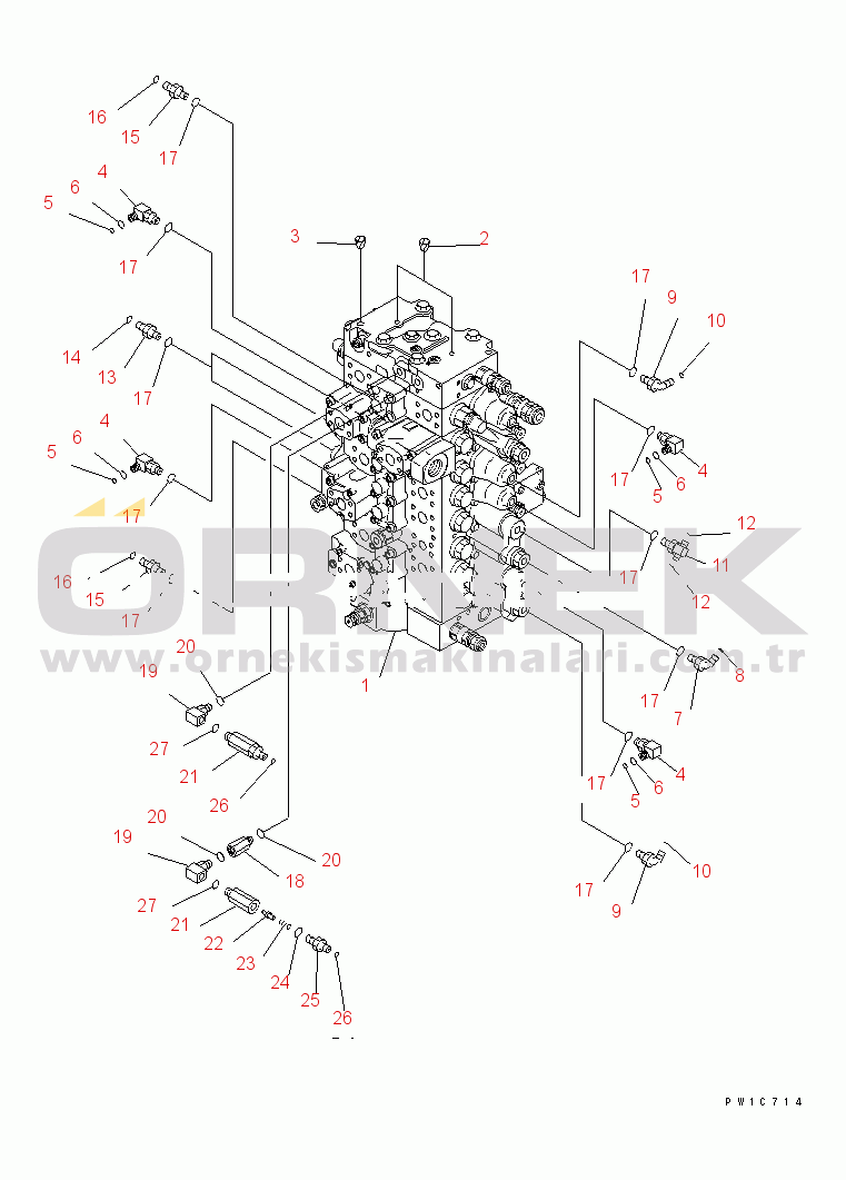 Komatsu PC300-7-AA S/N 40001-UP MAIN VALVE (CONNECTING PARTS) (1/2) (1 ACTUATOR)