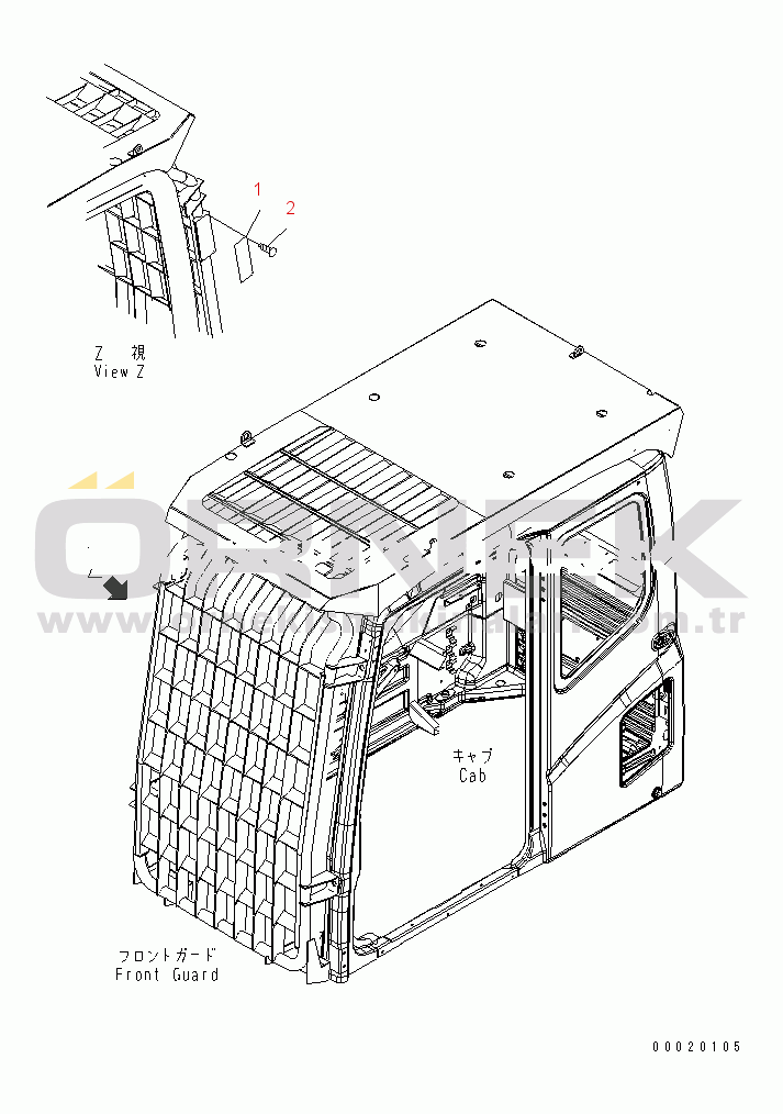 Komatsu PC300-7 S/N 40001-UP (Rops Cab / Forestry Stan. (For KAL)) CAUTION PLATE (FOR LV1 GUARD)