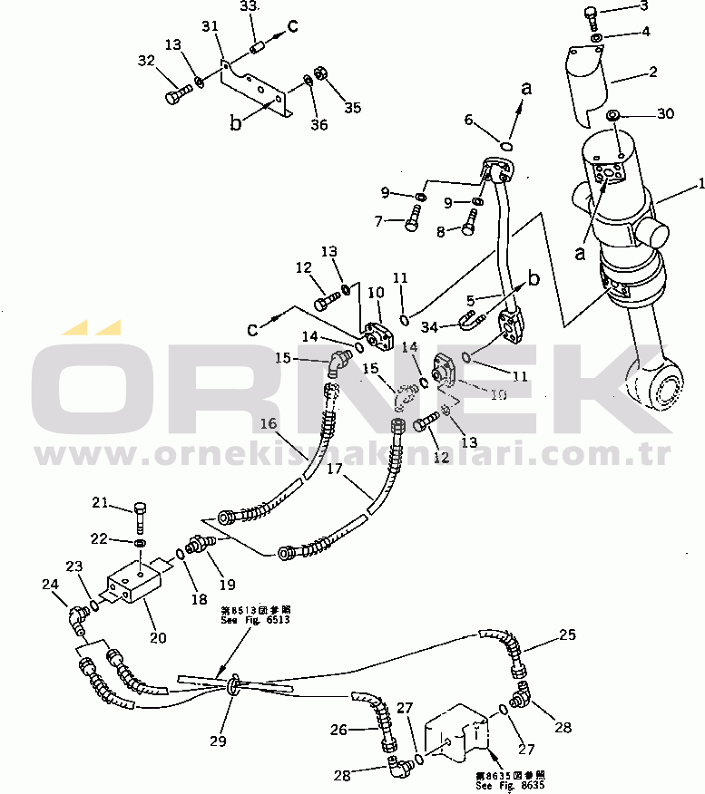 Komatsu PC300LC-3 S/N 12001-UP COUNTER WEIGHT REMOVER PIPING (1/2)(#13820-)