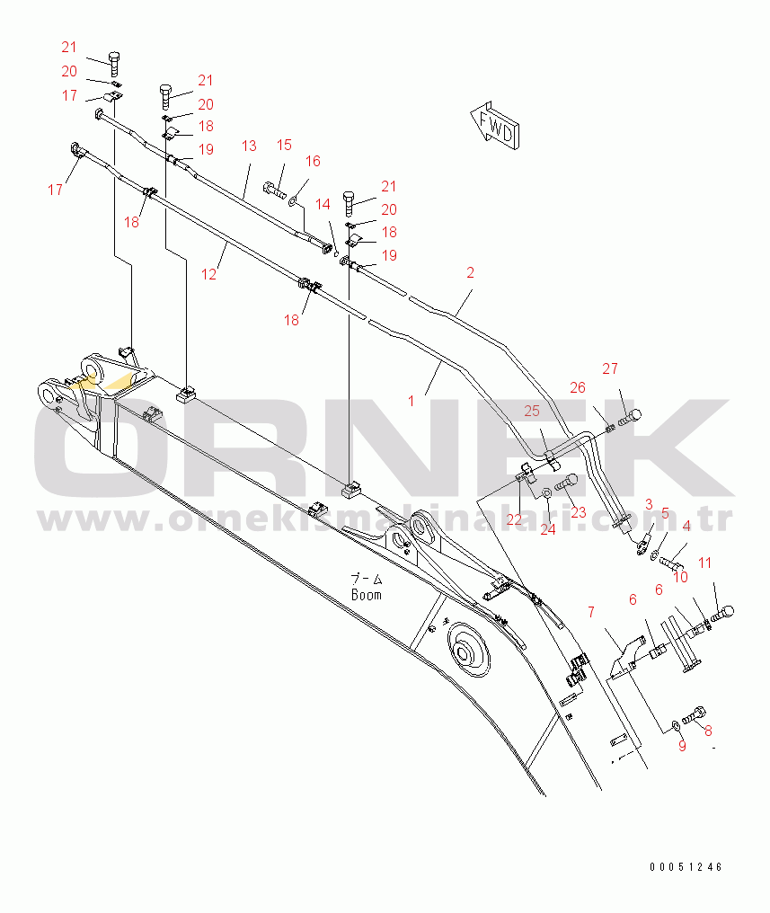 Komatsu PC308USLC-3E0-W1 S/N 30001-UP BOOM (5.85M) (BUCKET CYLINDER LINE) (FOR ADDITIONAL PIPING)