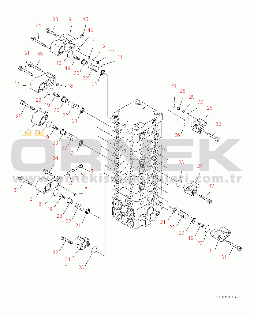 Komatsu PC30MR-3 S/N 30001-32724 (Canopy Spec.) MAIN VALVE (9-VALVE) (4/12)(#30001-)