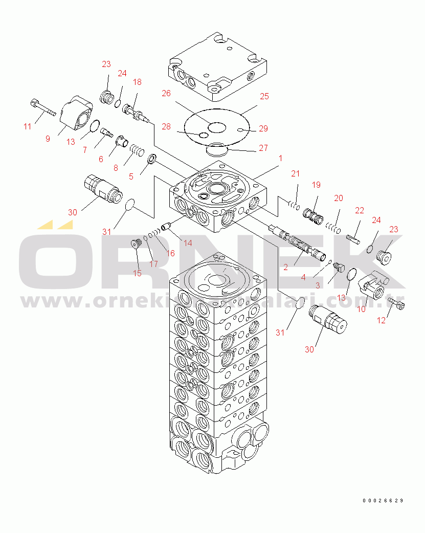 Komatsu PC30MR-3 S/N 30001-32724 (Canopy Spec.) MAIN VALVE (9-VALVE) (12/12)(#30001-)