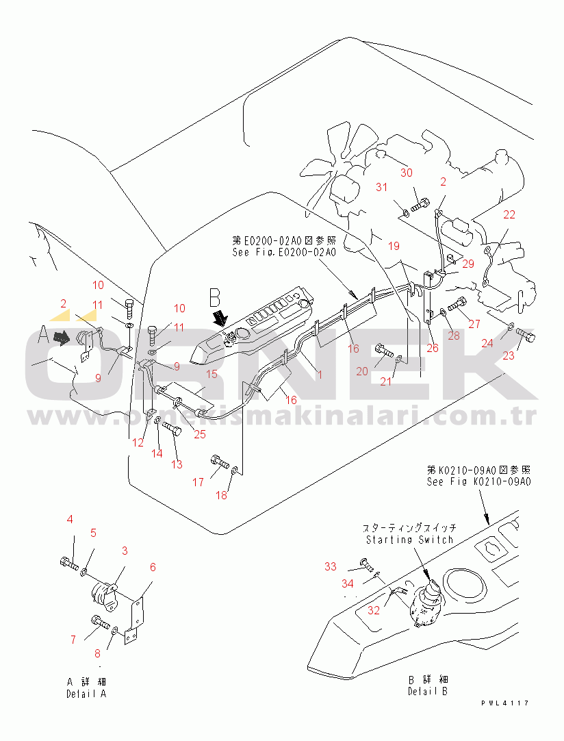 Komatsu PC340-6K S/N K30001-UP WIRING (1/6) (STARTING MOTOR AND BATTERY RELAY)(#K32001-)