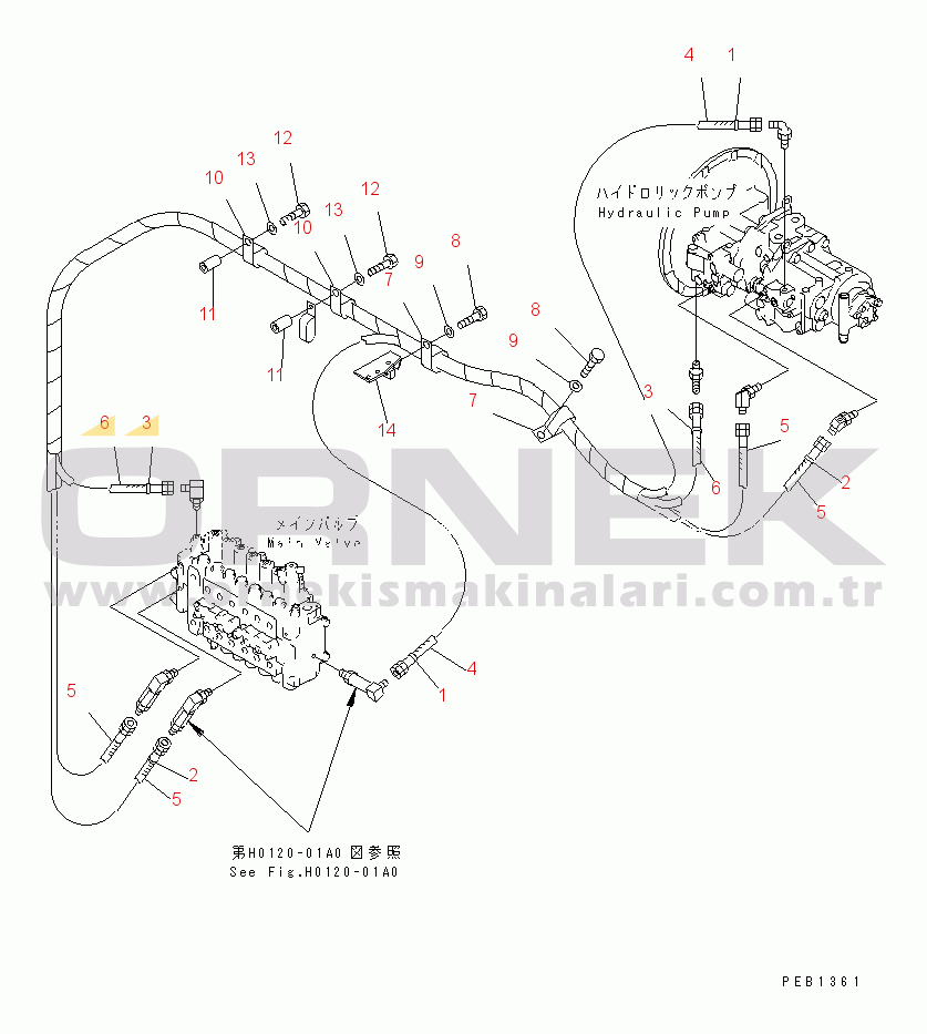 Komatsu PC350-6 S/N 10001-UP LS LINE (PUMP TO VALVE)(#10001-11999)