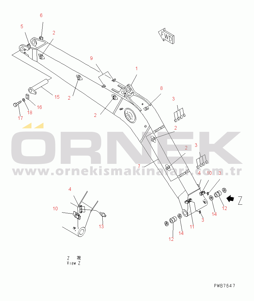 Komatsu PC350-6 S/N 10001-UP BOOM (BOOM AND TOP PIN) (FOR ADDITIONAL PIPING)(#12001-)