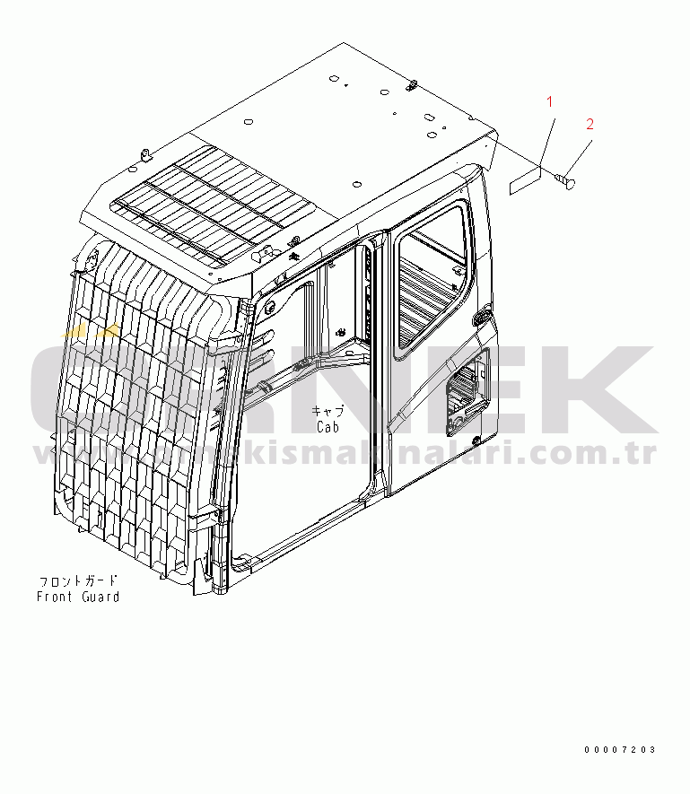 Komatsu PC350-7 S/N 20001-UP (Yurtdışı Versiyonu) CAUTION PLATE (TOP GUARD) (FOR LV2 GUARD)