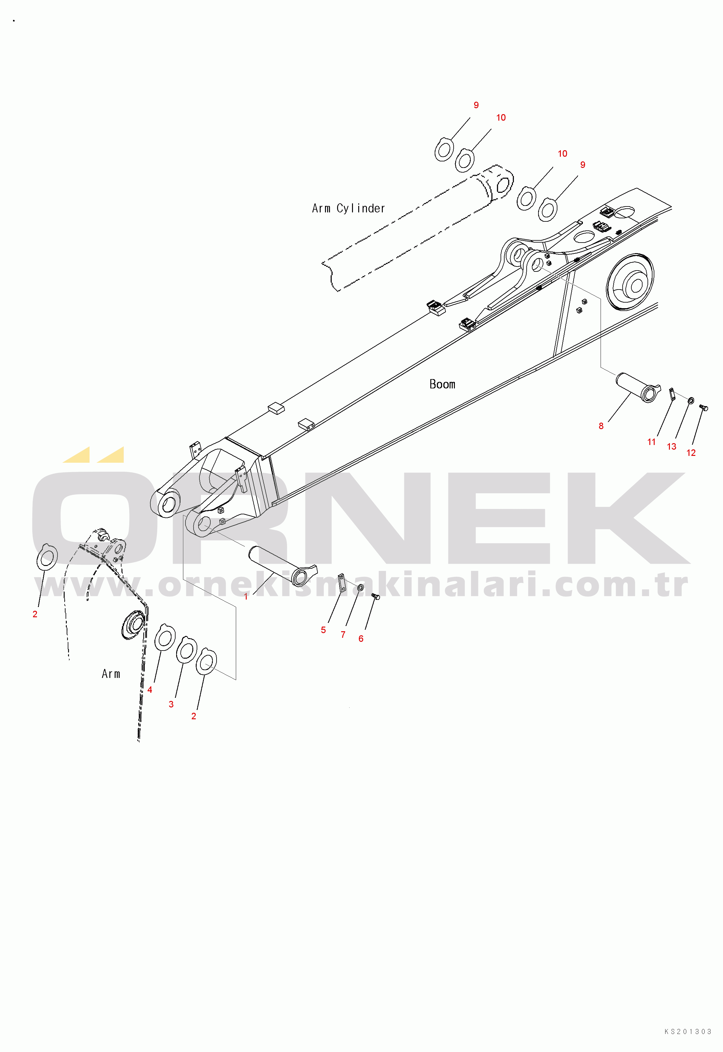 Komatsu PC350LC/NLC-8 DEMOLITION S/N K50001-UP STRAIGHT BOOM, TOP PIN AND BOTTOM PIN
