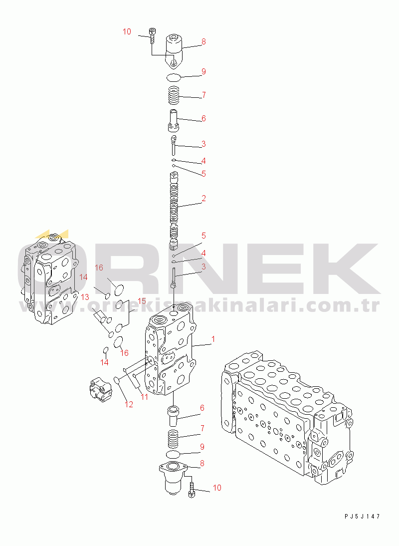Komatsu PC350LC-6 S/N 10001-UP MAIN VALVE (3-ACTUATOR) (13/17)(#12455-)