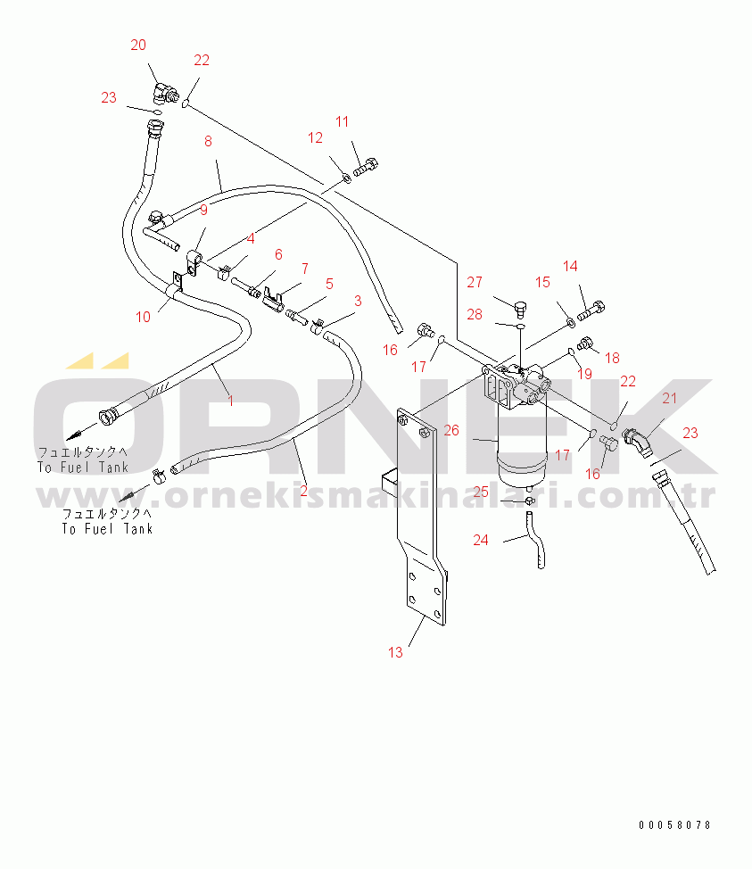 Komatsu PC350NLC-8 S/N K50001-UP FUEL LINES (PRE-FILTER AND RELATED PARTS)
