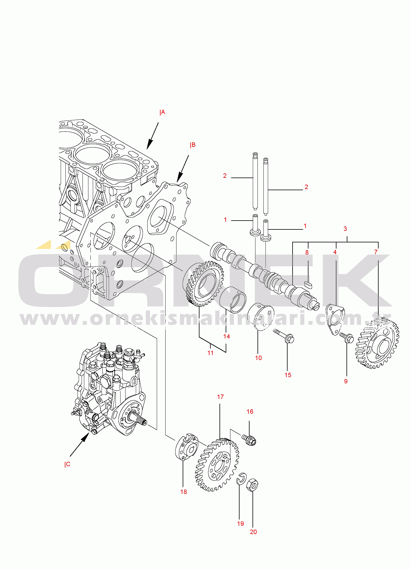 Komatsu PC35R-8 S/N F21701-UP CAMSHAFT AND DRIVING GEAR
