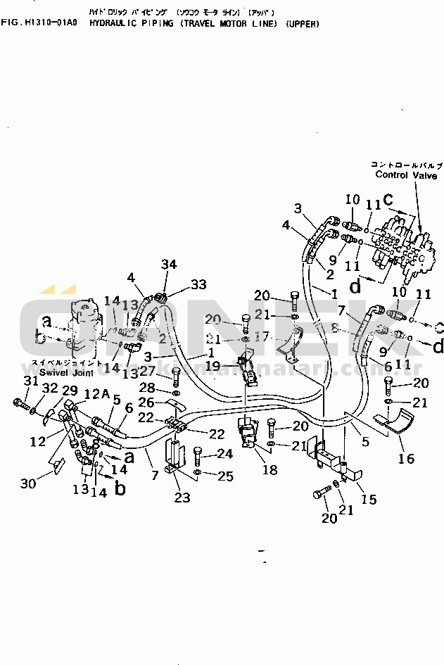 Komatsu PC40-7 S/N 18001-UP HYDRAULIC PIPING (TRAVEL MOTOR LINE) (UPPER)