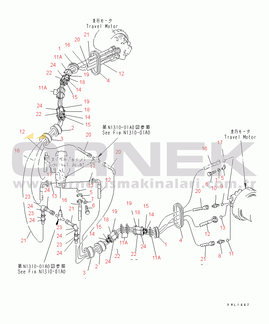 Komatsu PC400-6 S/N 30001-UP TRAVEL PIPING (FOR VARIABLE GAUGE)(#30001-32249)