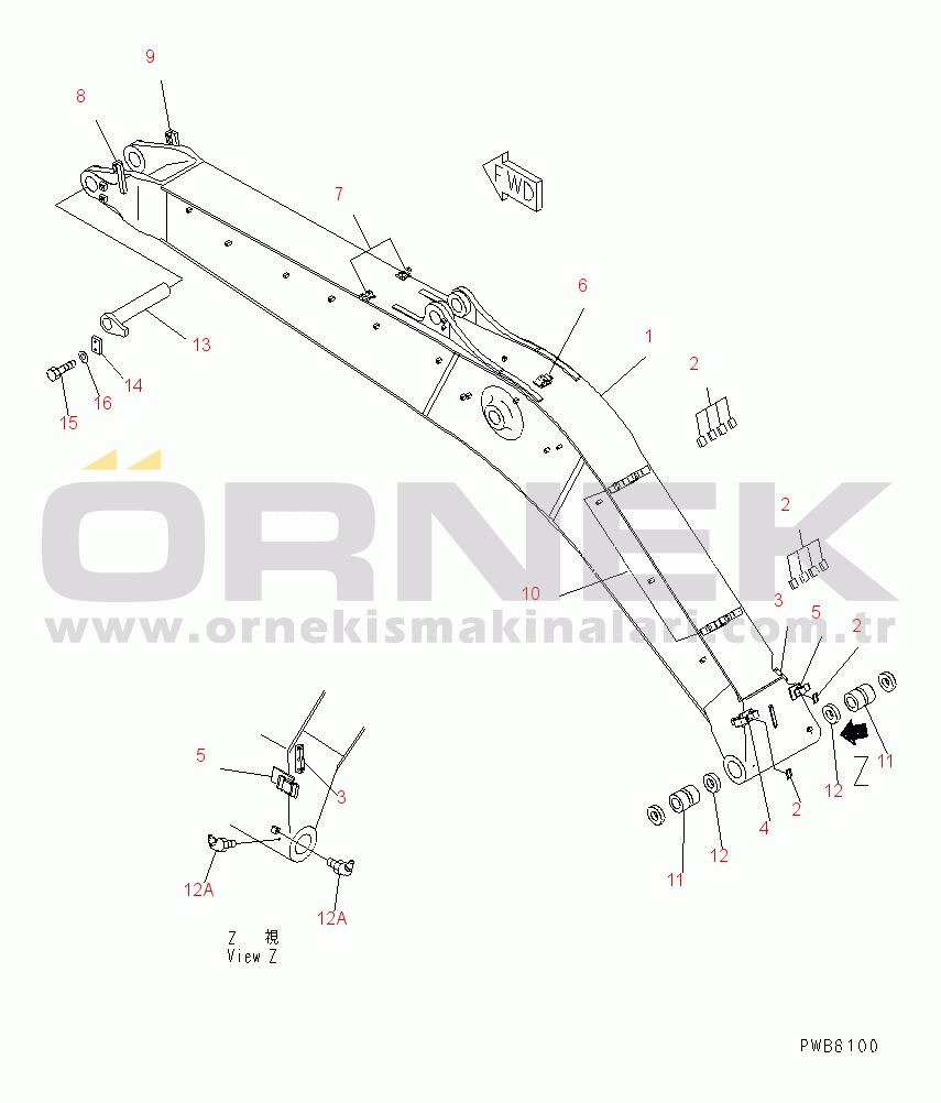 Komatsu PC400-6 S/N 30001-UP BOOM (HEAVY DUTY) (BOOM AND TOP PIN) (WITH AUTO GREASING)