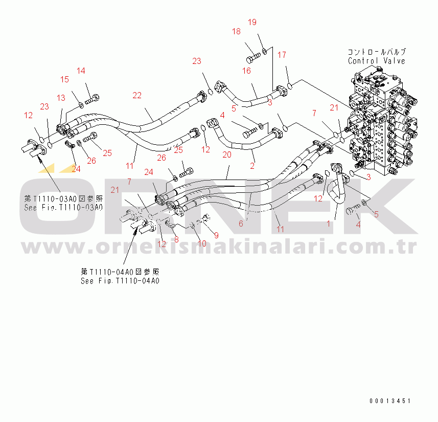 Komatsu PC400-7 S/N 50001-UP (Yurtdışı Versiyonu) ARM AND BUCKET PIPING (ANTI-DROP VALVE)