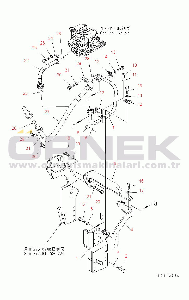 Komatsu PC400-7 S/N 50001-UP (Yurtdışı Versiyonu) ACTUATOR PIPING (MAIN L.H.) (1 ACTUATOR)