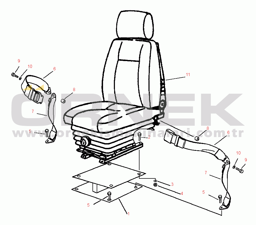 Komatsu PC400LC-5 S/N A40001-A70500 SEAT BELT AND SEAT MOUNT