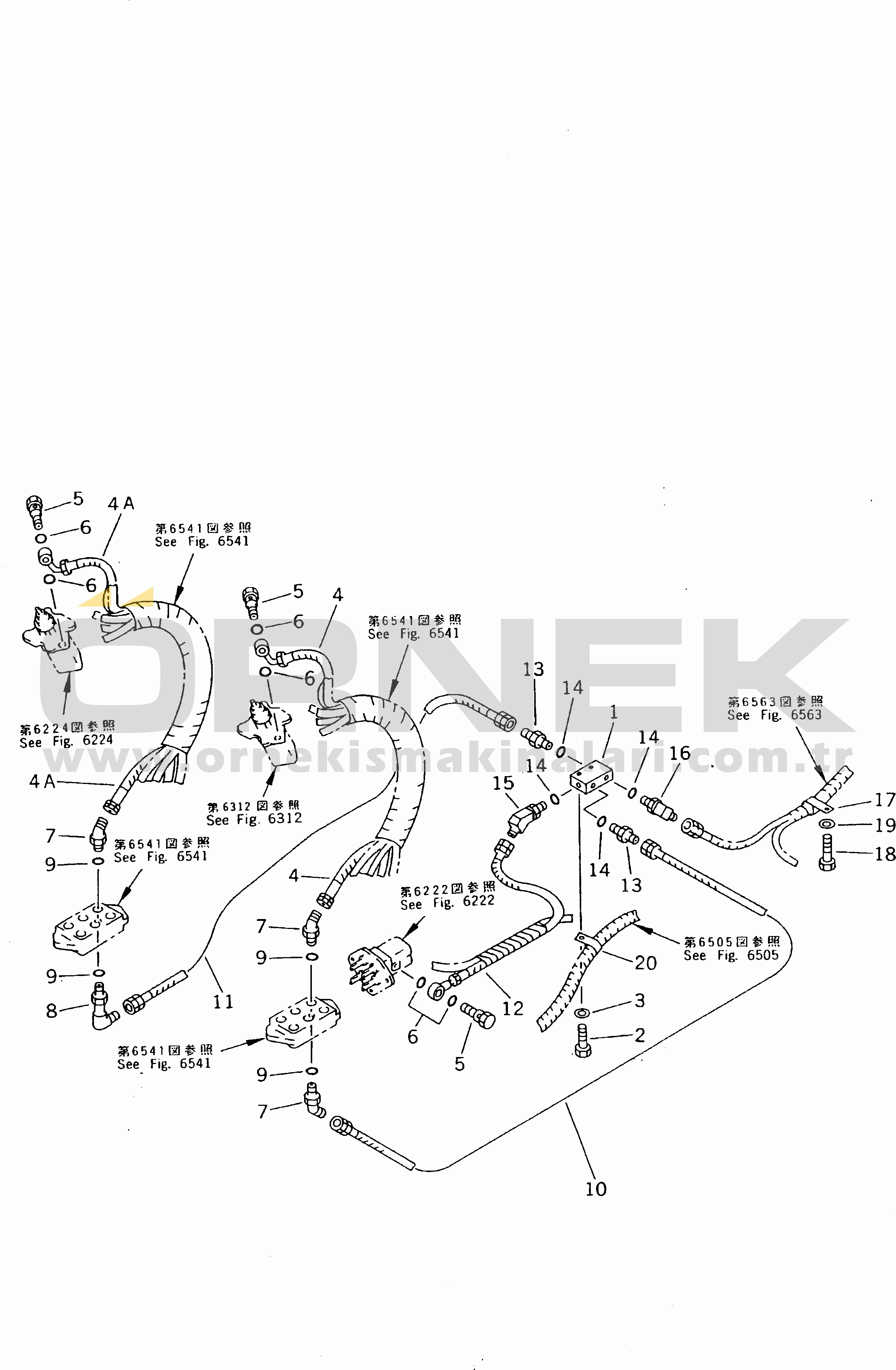 Komatsu PC400HD-5K S/N 20001-UP P.P.C. VALVE RETURN PIPING (FOR WRIST CONTROL)