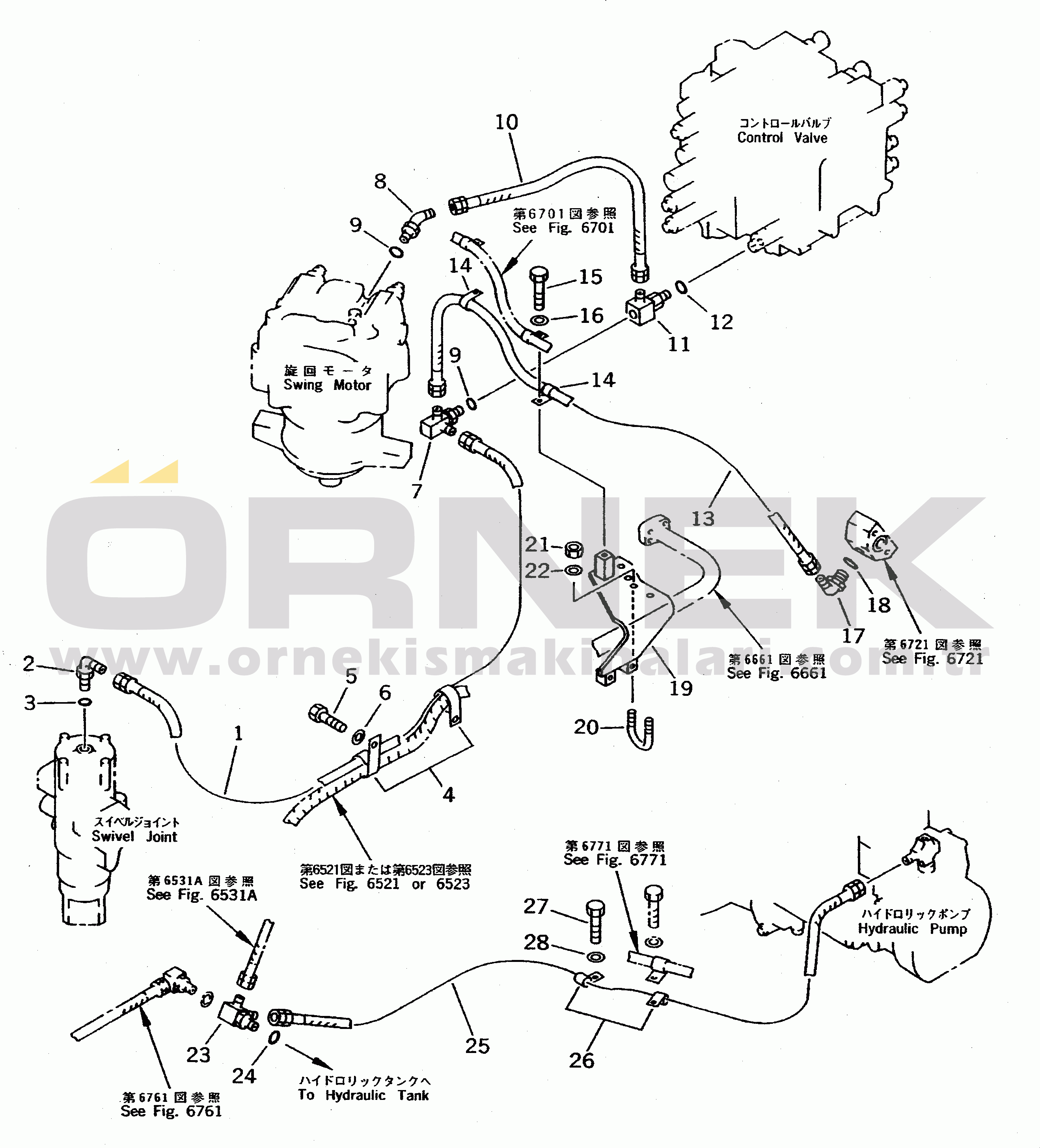 Komatsu PC400LC S/N 20001-UP (Mighty Spec.) DRAIN PIPING(#20603-)