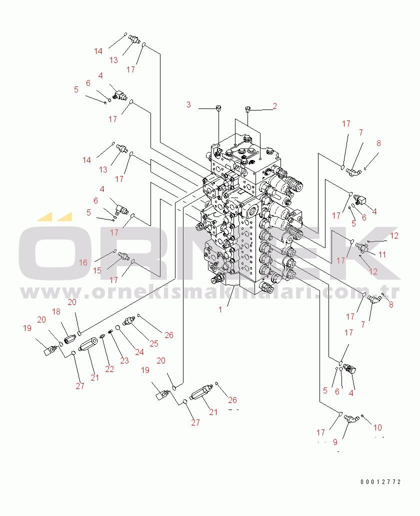 Komatsu PC400LC-7E0 S/N 60001-UP (ecot3) MAIN VALVE (CONNECTING PARTS) (1/2) (1 ACTUATOR)