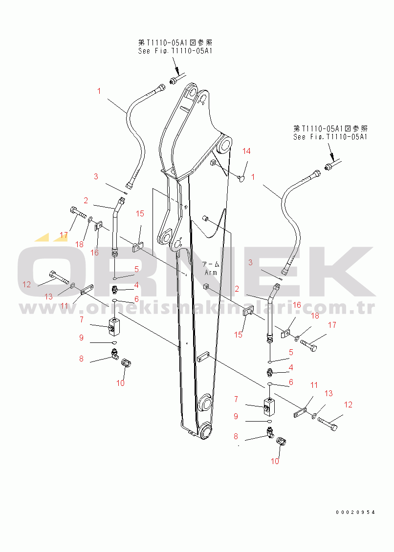 Komatsu PC40MR-2 S/N 8001-UP (Oversea Stan.) ARM (1-ATTACHMENT LINE) (FOR LONG ARM)